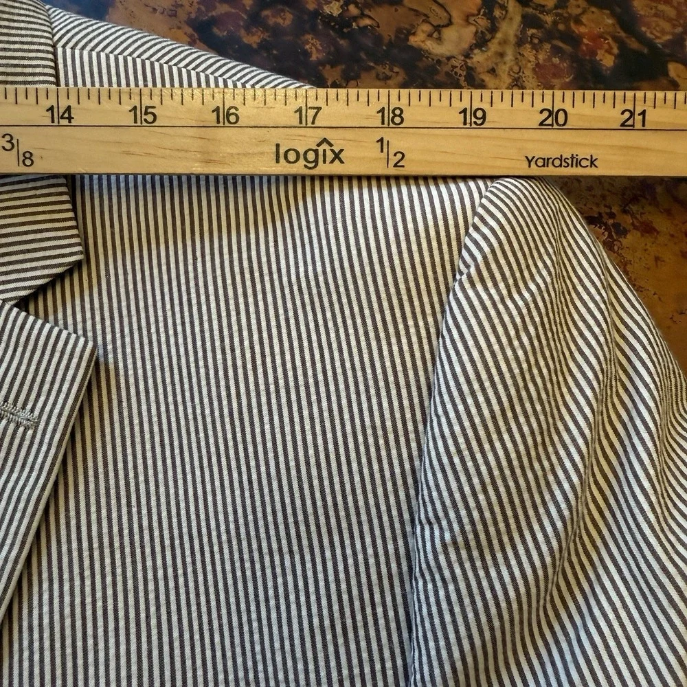 Chaps Men's Seersucker Blazer 46L Brown Stripe Cotton‎ Summer Sport Coat Preppy